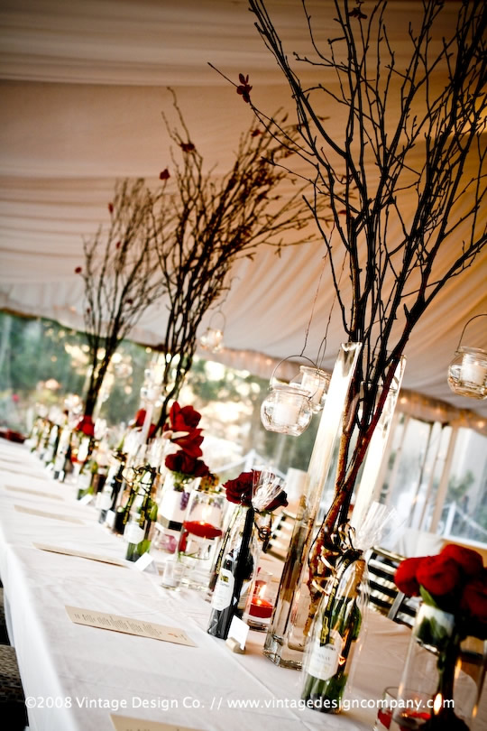 Wedding reception flowers twigs